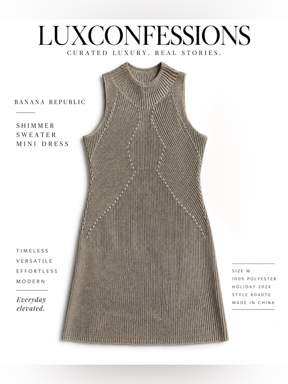 Banana Republic Shimmer Metallic Sweater Mini Dress Medium Moonstone Gray